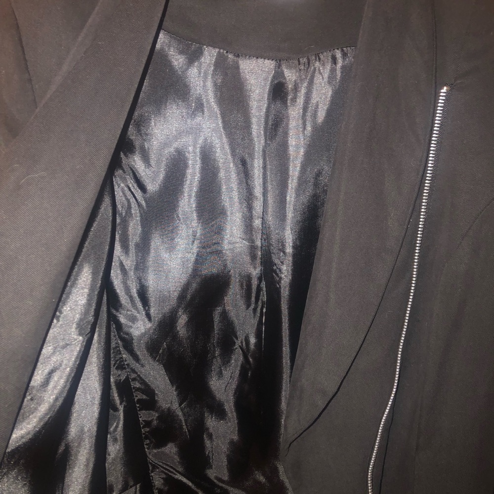 Vintage Y2k Zip up Assymetrical black blazer waterfall collar interview outfit - Picture 9 of 12